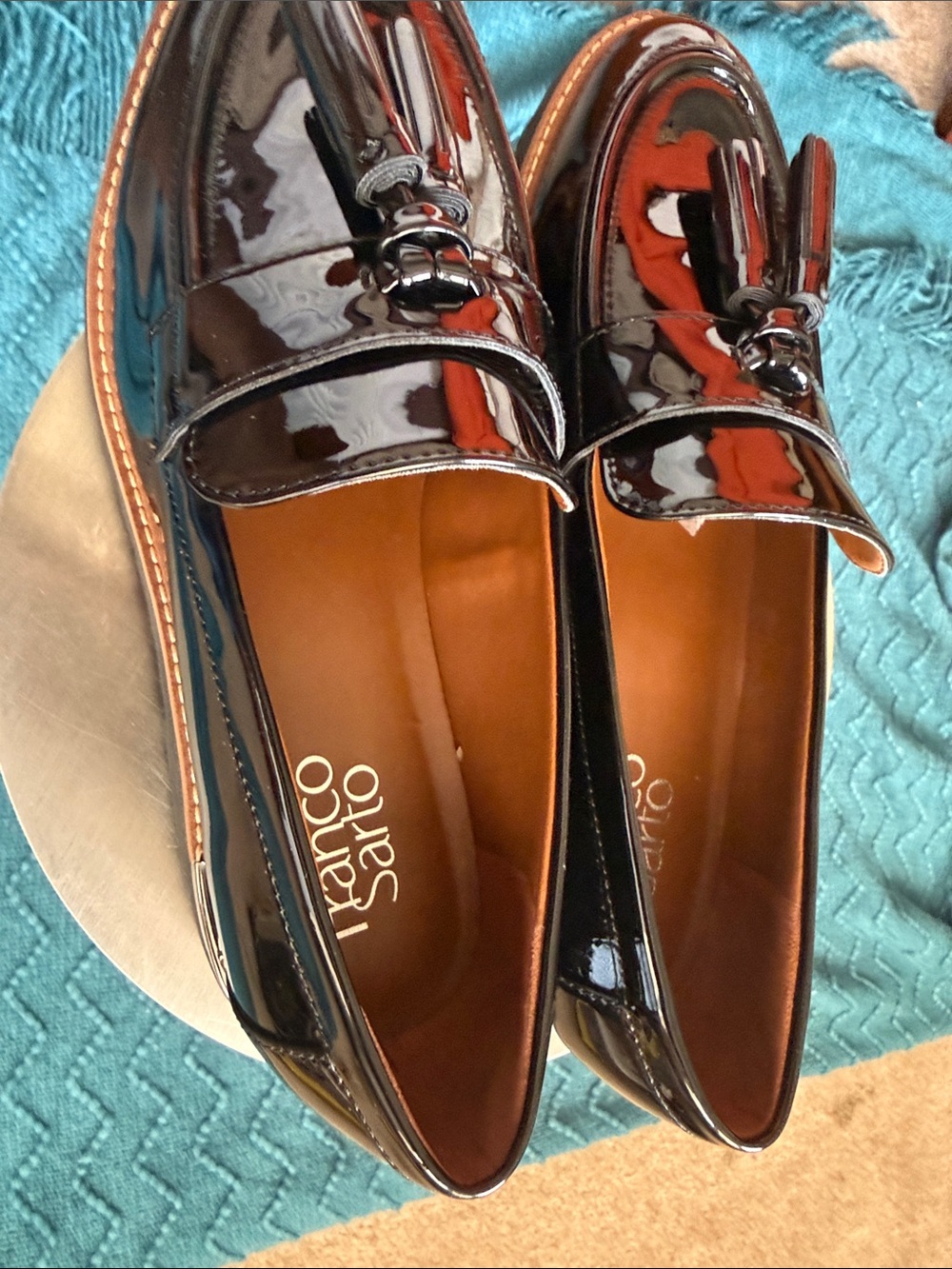 NWOT Franco Sarto Black Patent Tassel Loafers - Picture 7 of 16